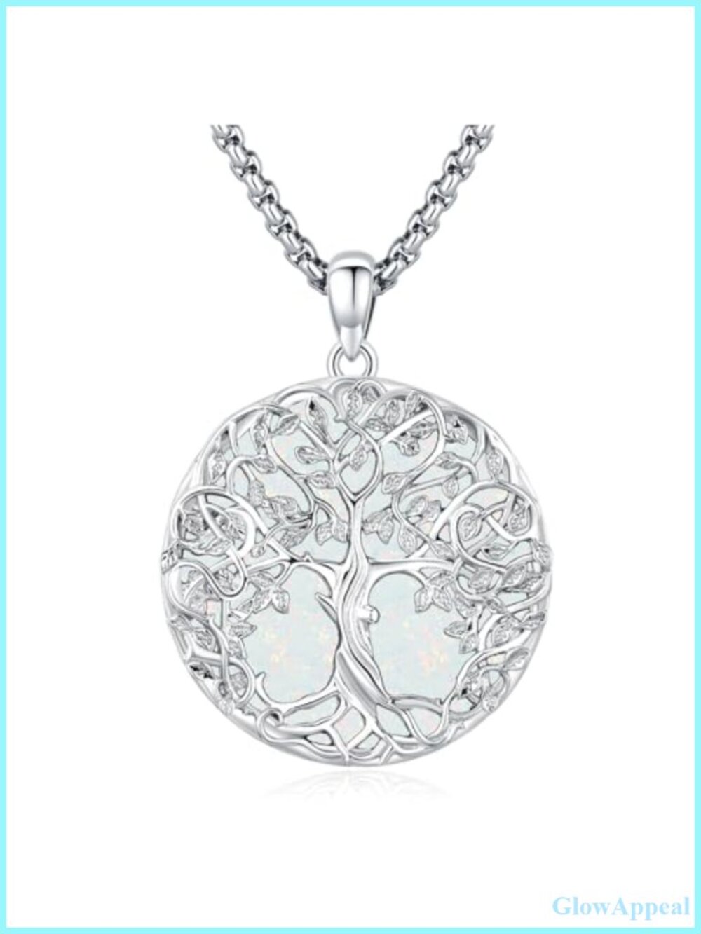 Sterling Silver Tree of Life Opal Pendant Necklace 20in Adjustable